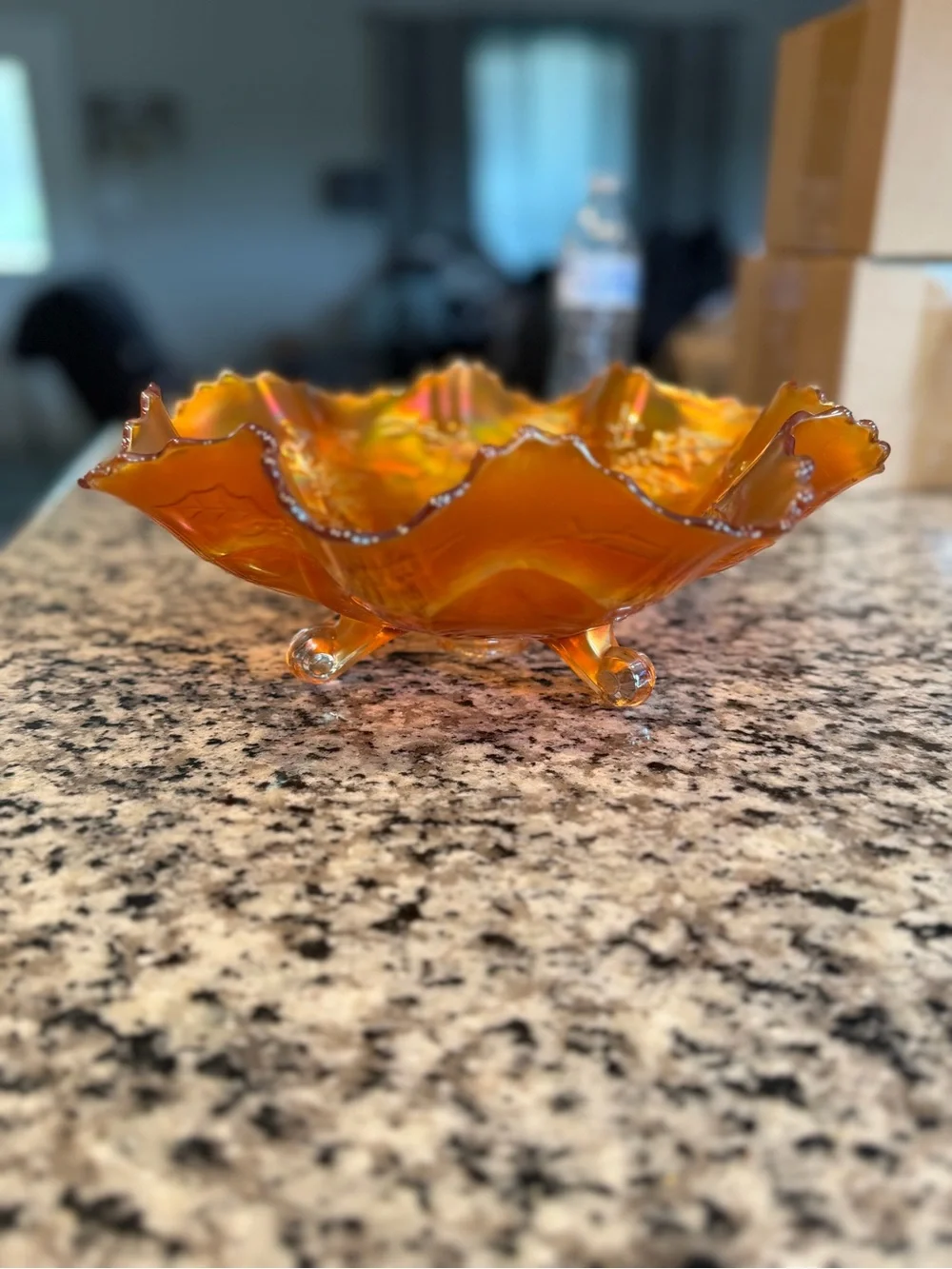 Vintage Fenton Marigold Carnival Glass Ruffled Bowl